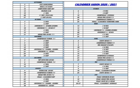 CALENDRIER SAISON 2020/2021